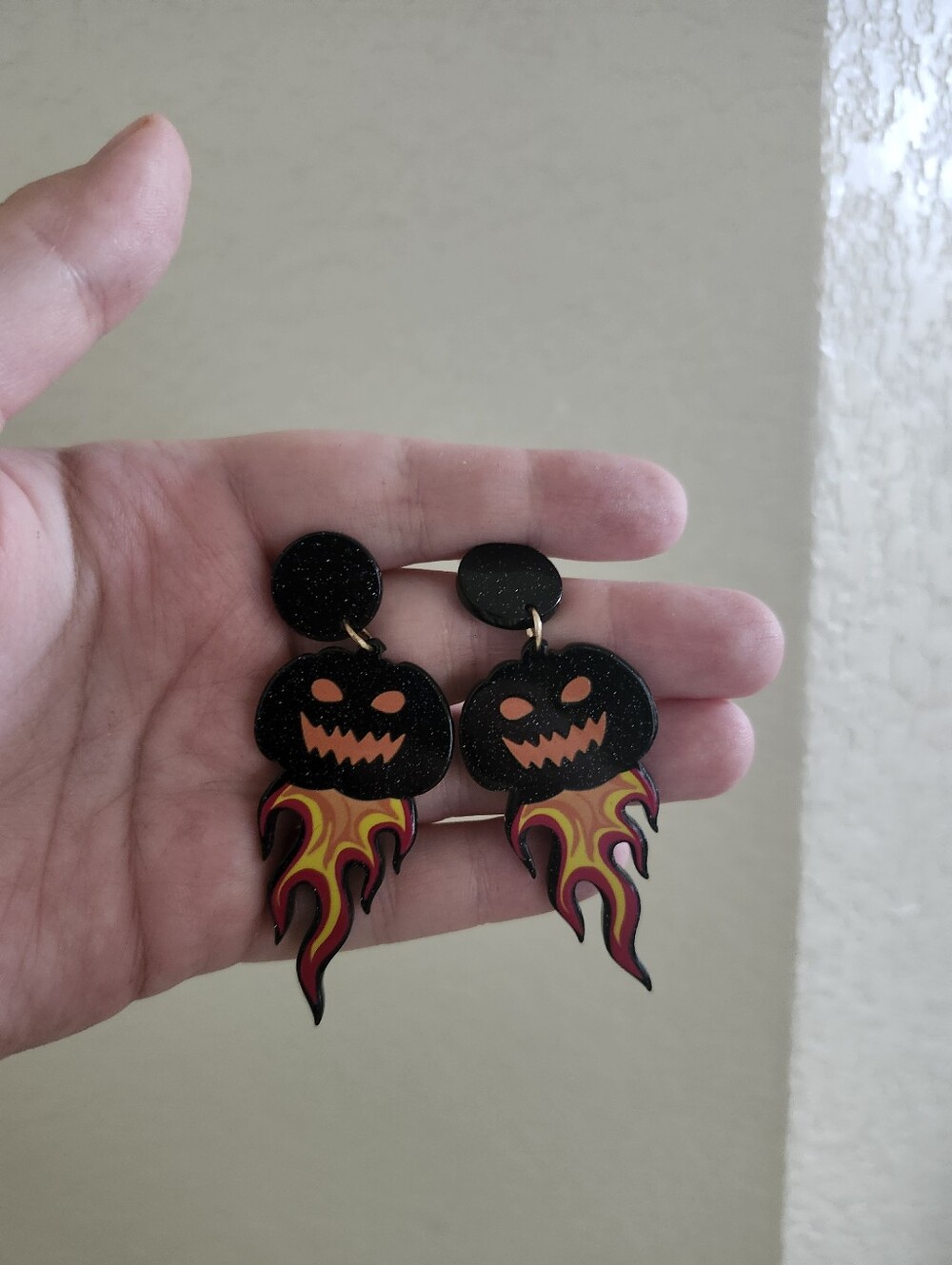 Black Pumpkin Flame Kids Dangle Earrings - Halloween Accessory